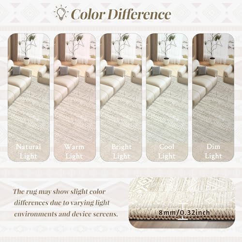 6x9 Area Rugs for Living Room: Washable Moroccan Geometric Boho Rug Farmhouse Non Slip Stain Resistant Large Rug Low Pile Soft Carpet for Bedroom Dining Room Home Office Kids Room (Ivory Beige,6'x9')