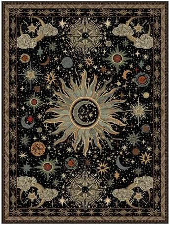 Vacuum-Friendly, 6x8 Washable Area Rug, Black Green Blue