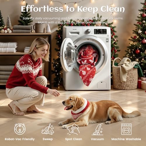 2x3 Christmas Holiday Area Rug, Washable Non‑Slip Low‑Pile Xmas Small Rug for Entryway Foyer Hallway Kitchen, Winter Indoor Christmas Home Decor(Red Sweater Deer)