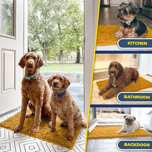 Muddy Mat® | Super Water Absorbent Door Mat Indoor, Microfiber Quick Dry Chenille Entryway Rug, Slip Resistant Front Door Mat, Indoor Mats for Entryway, Machine Washable Pet Rug, Gold 24" x 96"