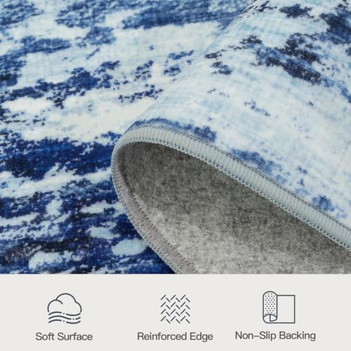 9x12 Area Rug for Living Room, Abstract Washable Non-Slip Rugs,Mist Blue