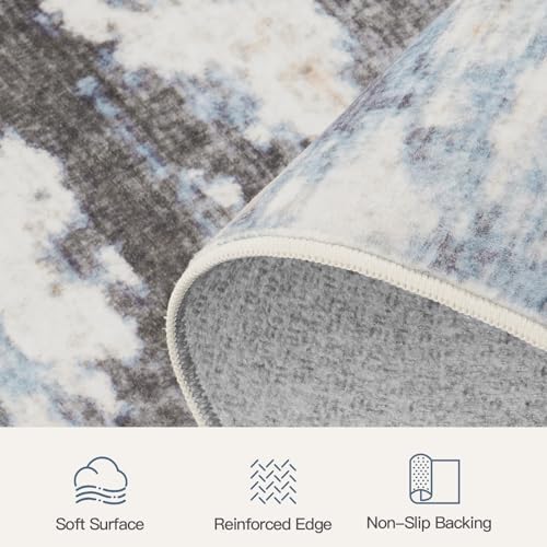 5x7 Area Rug for Living Room, Abstract Washable Non-Slip Rugs, Grey/ Blue