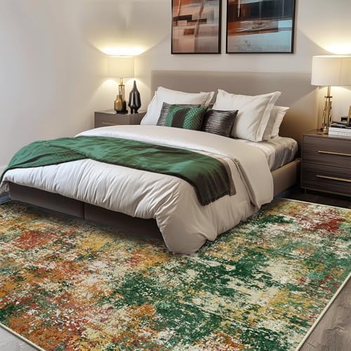 RELEANY Washable Square 8'x8' Area Rug for Living Room Green Multi