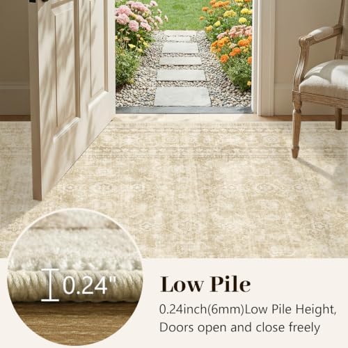 4x6 Ft Area Rugs for Living Room, Soft Non-Slip Machine Washable Rug, Vintage Stain Resistant Carpets for Bedroom Nursery Dining Room Home Decor (Beige)
