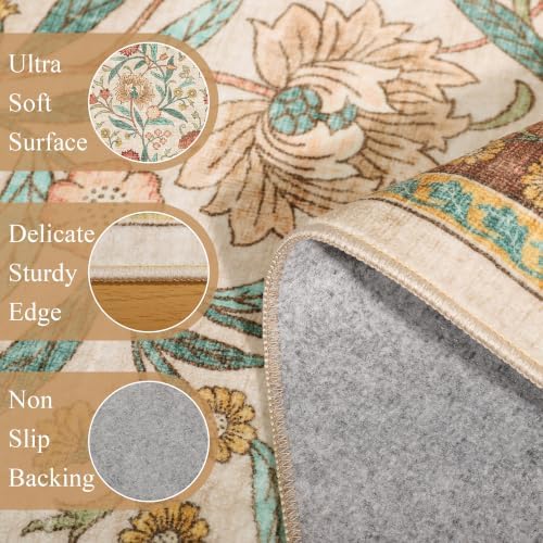 DUKINO 8x10 Area Rug, Vintage Floral Washable Rugs for Living Room, Brown