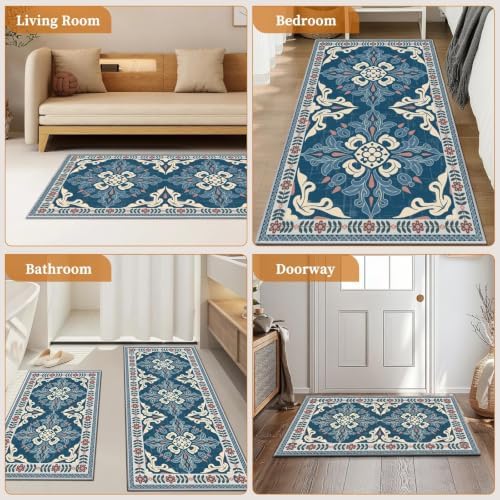 Kitchen Rugs Set of 3, Non Slip Washable Floor Mats with Water Absorbent