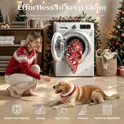 5x7 Christmas Holiday Area Rug, Washable Non‑Slip Low‑Pile Xmas Large Rugs for Living Room Bedroom Dining Room, Winter Indoor Christmas Home Decor(Red Sweater Bauble)