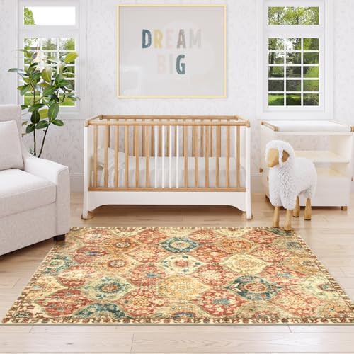 Lahome Moroccan Washable Rugs for Living Room, Soft 4x6 Rug for Bedroom
