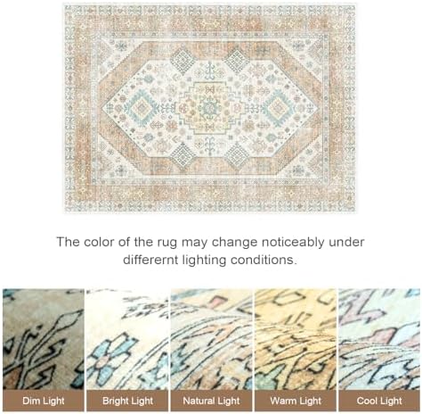 Lofus Living Room Rugs 5x7, Boho Orange and Beige Washable Carpet