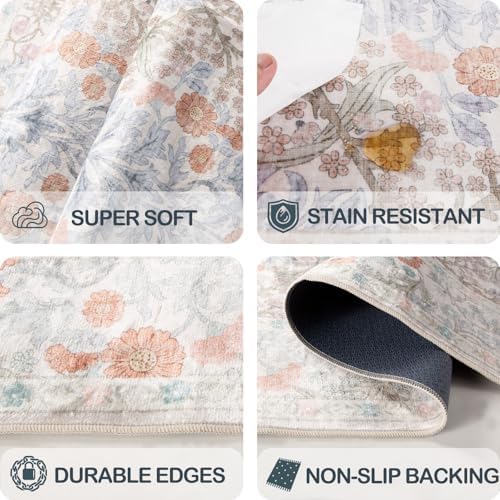 Area Rug for Living Room 10x12 Washable Soft Carpet (Beige Blue)