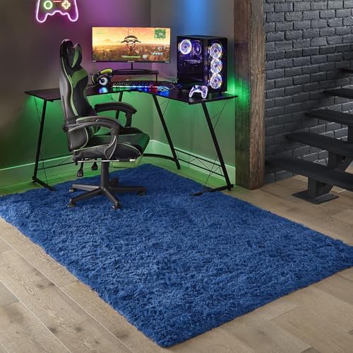 Ophanie Blue Rug, Boys 4x6 Rugs for Bedroom Royal Dark Blue Carpet Nursery Aesthetic, Kids Playroom Navy Area Rugs for Girls Teen Home Decor, Fluffy Shag Bedside Floor Living Room Carpet
