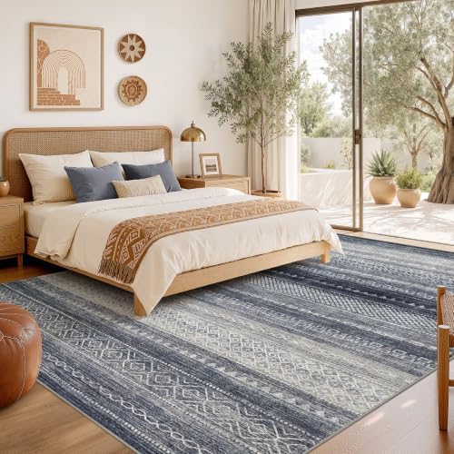 Nakagishi Boho 9x12 Area Rug Living Room Rugs Machine Washable Blue