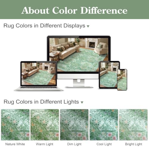 Lahome Washable Area Rugs 5x7, Soft Sage Green Rugs for Living Room Bedroom
