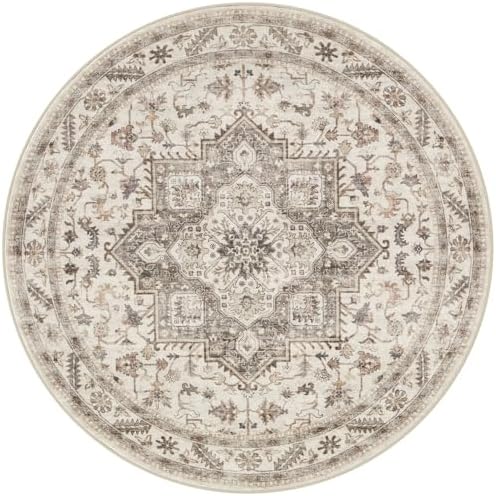 cotiled 8ft Round Living Room Area Rug, Washable, Traditional, Light Brown