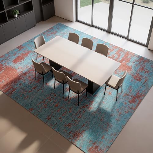 8x10 Washable Area Rugs for Living Room,Bedroom,Dining Room- Blue Red