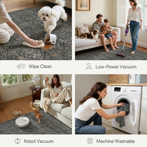 Bavni 2'6" x 6' Kitchen Runner Rug, Washable Non Slip, Charcoal Taupe