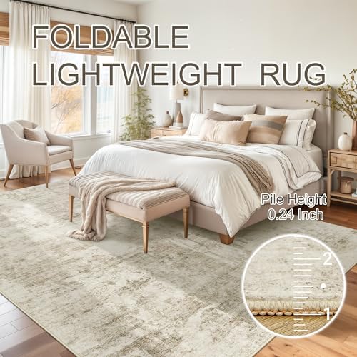 Soalmost 10x14 Area Rugs for Living Room Washable Rug Abstract Beige/Gray