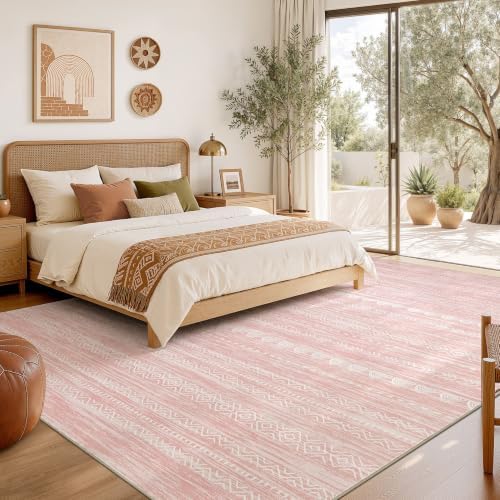 Nakagishi Boho 7x9 Area Rug Living Room Rugs Machine Washable Pink