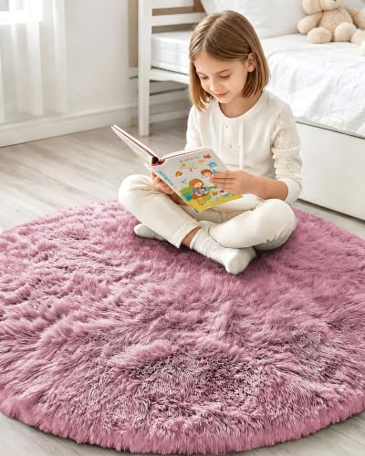 Smiry Round Area Rugs for Living Room Bedroom 4x4 ft, Fluffy Carpet