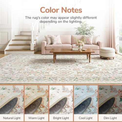 Lessymo Area Rugs 9x12 for Living Room,Large Washable Floral Carpet Pink