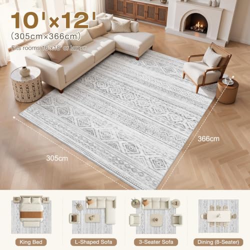 cotiled Boho 10x12 Area Rug for Living Room: Large Moroccan Washable Rug
