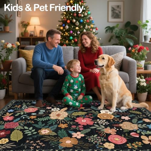 8x10 Washable Area Rugs for Living Room Soft Carpet (Black)