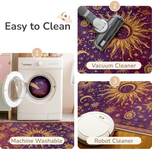 Vacuum-Friendly, 5x7 Washable Area Rug, Purple Red Gold