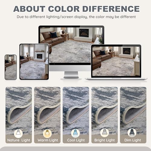 DMOYEST Area Rug Living Room Rugs - 10x14 Washable Large Soft Indoor Neutral Modern Abstract Low Pile Rug Carpet for Bedroom Dining Room Farmhouse Home Office - Blue/Grey/Brown