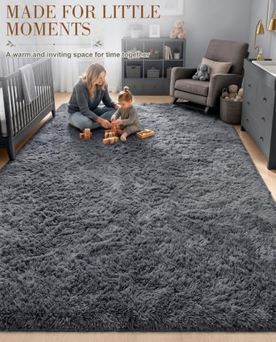 OLANLY 5x7 Machine Washable Large Area Rugs for Living Room, Bedroom, Soft Fluffy Shaggy Bedside Rug, Indoor Floor Carpet for Kids Girls and Boys, Dorms, Nursery, Home Decor Aesthetic, Grey