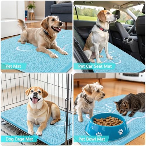 OLANLY Dog Door Mat for Muddy Paws 40x32, Paw Print Design Chenille Mud Mat