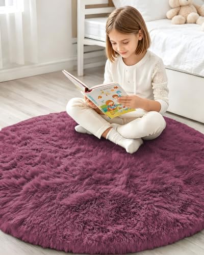 Smiry Round Area Rugs for Living Room Bedroom 5x5 ft, Fluffy Carpet