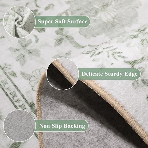 DUKINO 8x10 Area Rug Vintage Floral Washable Rug for Living Room Sage Green
