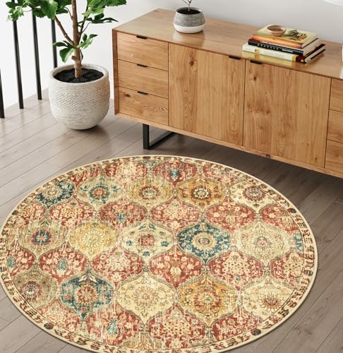 Lahome Moroccan Round Area Rugs, Washable Small Round Rug 3ft Non-Slip