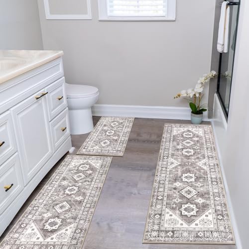HEBE Boho Kitchen Rugs Set of 3, Non Slip Washable Kitchen Mats for Floor