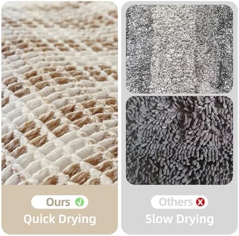 TYUU Waffle Runner Rug Bathroom, Long Boho Bath Mat, 72x24 Khaki & White