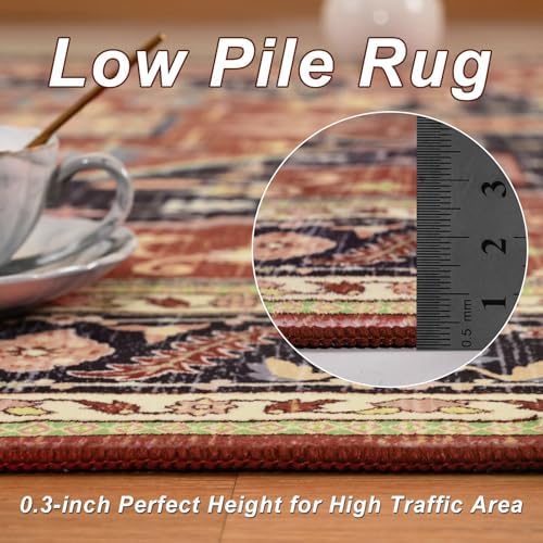 Macgace Washable Vintage Area Rug for Bedroom, 4x6 Cute Rugs Orange Red