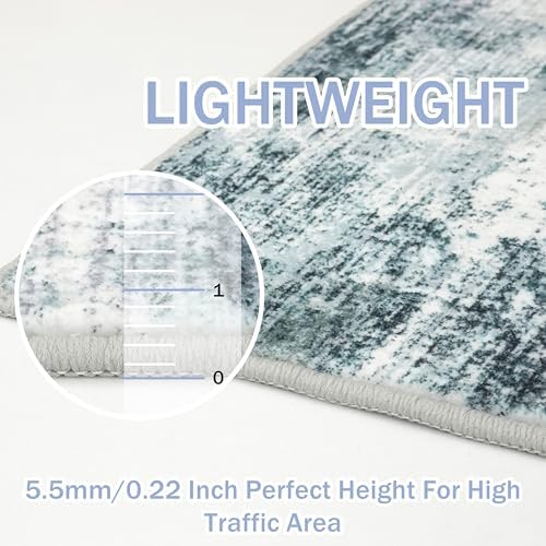 IOHOUZE Abstract Area Rugs 8x10 Ft Washable Large Rugs for Living Room, Non Slip Dining Room Rug, Printed Faux Wool Rug for Bedroom, Floor Carpet for Office Nursery Playroom, Sage Grey