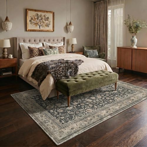 Bavni 2X5 Washable Hallway Runner Rug, Boho Oriental Floral Non Slip