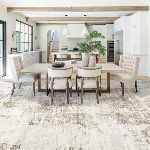 XLUEZ 9x12 Area Rug for Living Room, Washable Modern Abstract Large Area Rug Neutral Soft Non Slip Kids Rug Stain Resistant Indoor Carpet for Bedroom Dining Room Playroom Office(BeigeBrown, 9'x12')