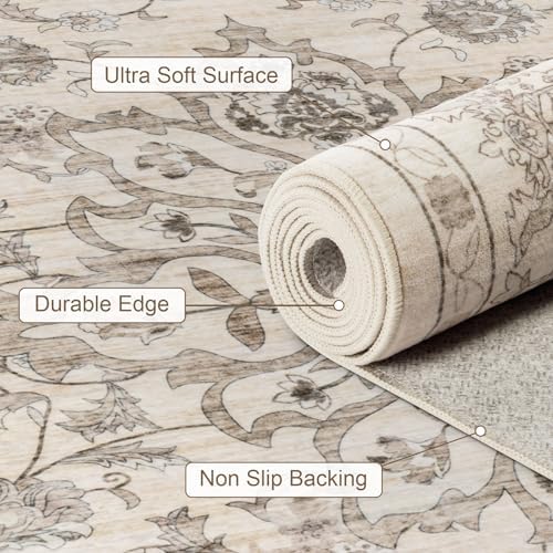 10x14 Area Rugs Living Room: Washable Rug for Bedroom Brown Beige