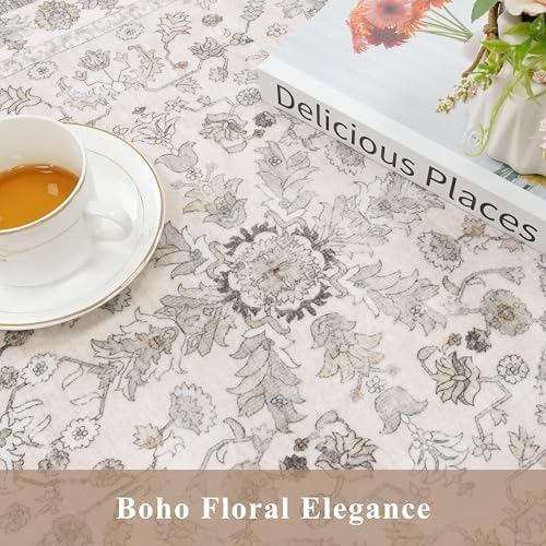 3x5 Kitchen Rug Washable Non-Slip, Beige Modern Boho Indoor Small Area Rugs for Entryway Bedroom Living Room, Soft Low-Pile Thin Door Mat