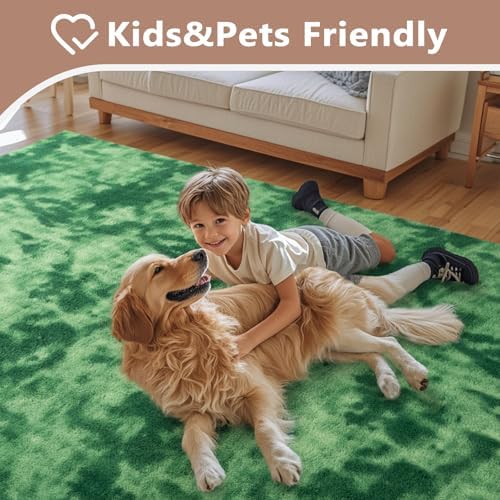 4x6 Tie-dye Green Area Rug Non-Slip Washable Soft for Bedroom Living Room