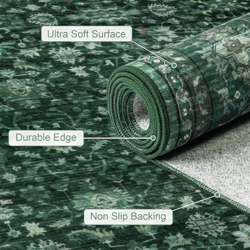 6x6 Area Rugs Living Room: Washable Rug for Bedroom Deep Green