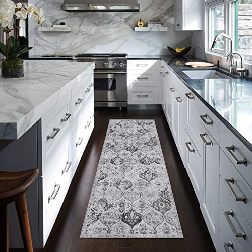Lahome Moroccan Washable Runner Rug, 2x6 Grey Kitchen Runners for Hallways