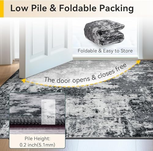 RELEANY Washable 7'x9' Abstract Area Rug for Living Room Black White