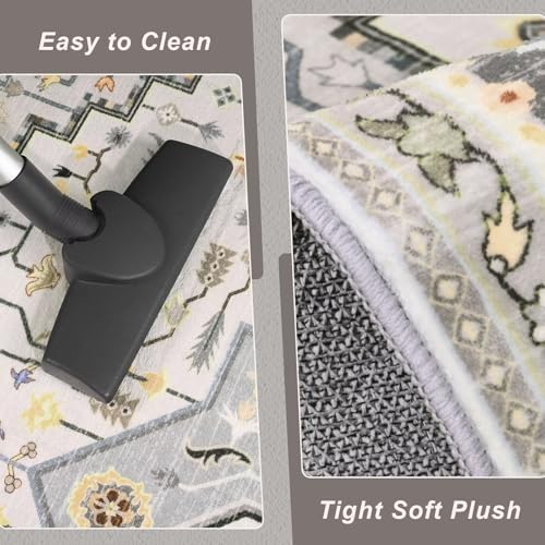 Macgace Washable Vintage Area Rug for Living Room, 5x7 Rugs Grey Beige