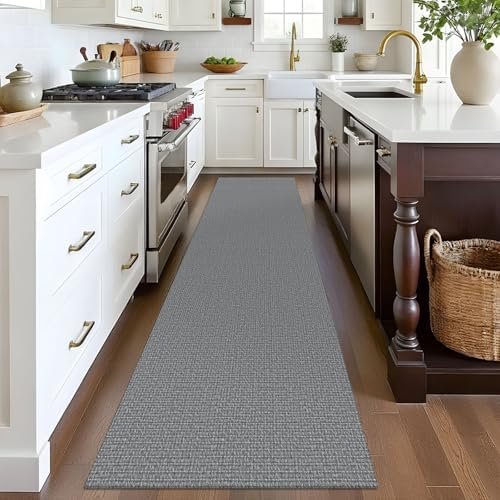 EARTHALL Washable Runner Rug, Non Slip Hallway Runner, 2x8 Ft, Dark Gray