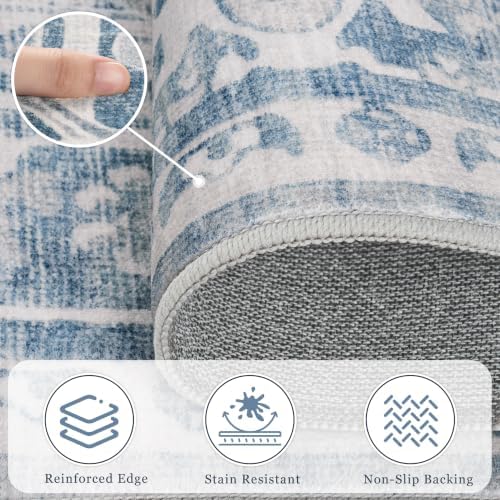 6x9 Washable Area Rugs for Living Room Blue Grey Non-Slip Rug