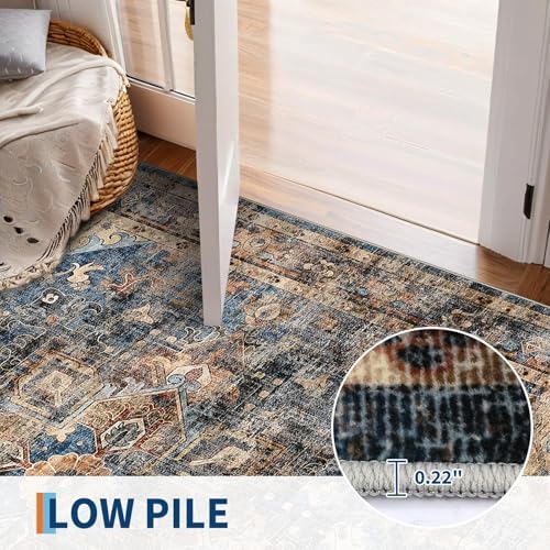 GarveeHome Washable Rug Runner 2x8 Vintage Runners for Hallways Blue&Brown