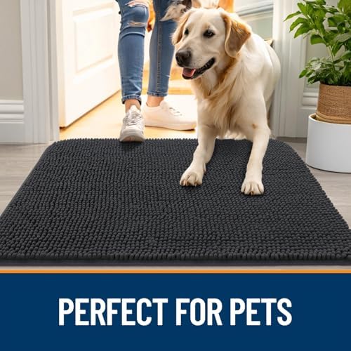 OLANLY Dog Door Mat for Muddy Paws 59x24, Super Absorbent Chenille Mud Mat